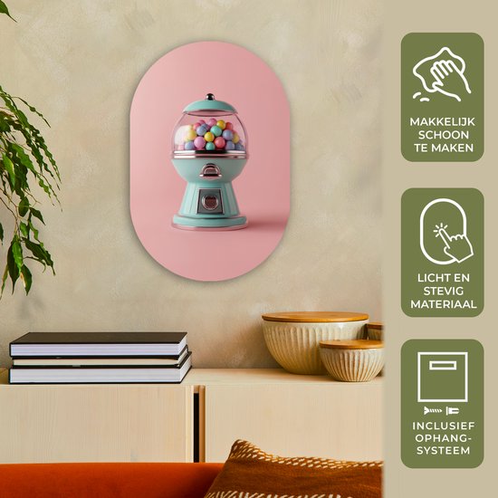 Décoration murale ovale 40x60 cm - Décoration murale ovale Chewing-gum - Rétro - Snoep - Rose - Tableau ovale - Décoration murale salon - Décoration chambre - Peintures - Cercle mural