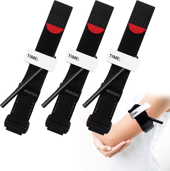 Tourniquet in 3-pack, tourniquetverband EHBO-set, 65 cm outdoor tourniquet noodgordel, draagbare tourniquet EHBO, eenhandig outdoor noodverband, geschikt voor kamperen, wandelen, bergbeklimmen en buitensporten