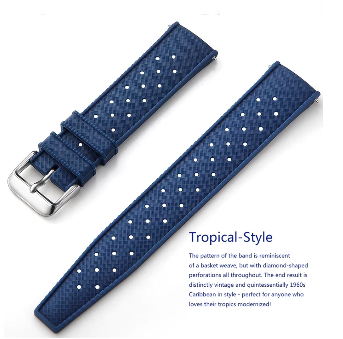 Actie4you® - Tropische Stijl - Horlogebandje Siliconen - Mand Motief - Universeel - Horloge Band - Makkelijk Zelf te Monteren - 22MM - Blauw