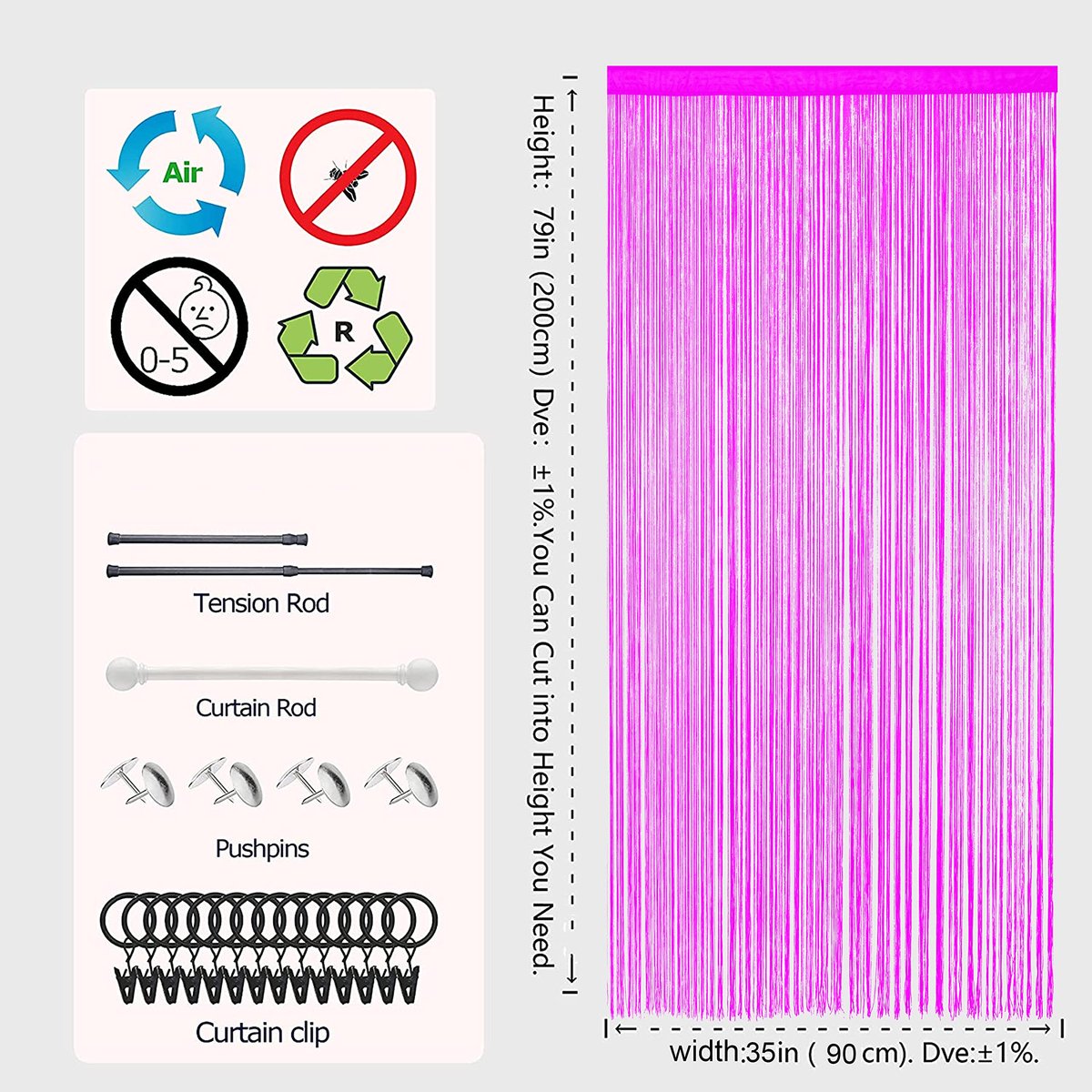 Unyqoos ® Stijlvol en Veelzijdig String Deurgordijn voor Ruimtedeling en Decoratieve Raamtoepassingen Roze