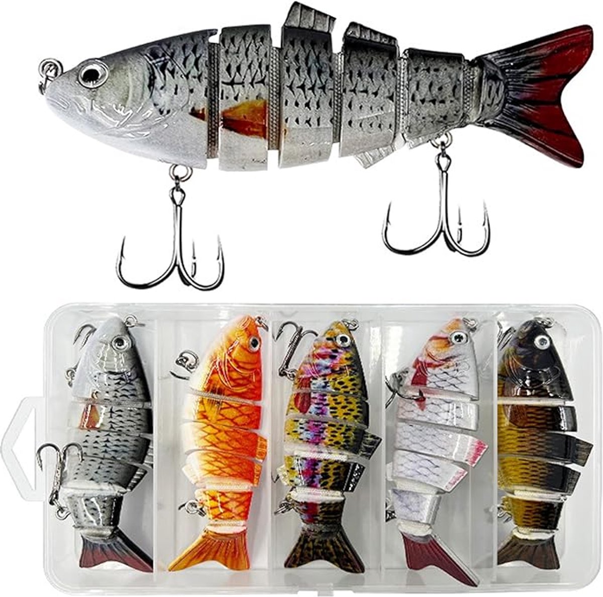 S&Dshopline® Kunstaas, snoek, potlood, popper haak, roterende staart, kunstaas met 2 drillhaken voor snoek, baars, snoekbaars, vissen - 5 stuks, 10 cm-18 g