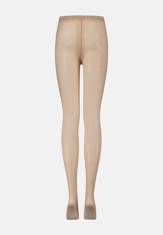 Achterkant van een mannequin met een beige, doorschijnende zwangerschapspanty.