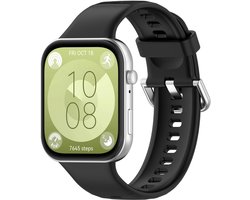 By Qubix - Siliconen bandje met gesp - Zwart - geschikt voor Huawei Watch Fit 5 / 4 / 3
