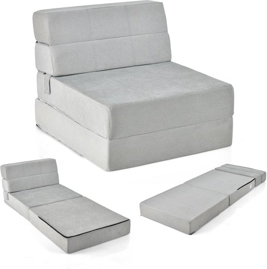 Goliez Vouwmatras, 3-delige vouwmatras, gastenmatras, schuimmatras, inklapbaar, opvouwbaar campingbed, wasbare overtrek (grijs, eenpersoons, 190 x 60 x 7 cm
