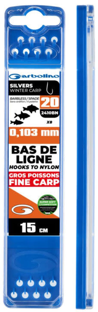 Garbolino Hooks to Nylon Competition Silver Winter Carp 15cm (8 pcs) - Maat : Haak 18 (2410BN) - 0.119mm Super Soft