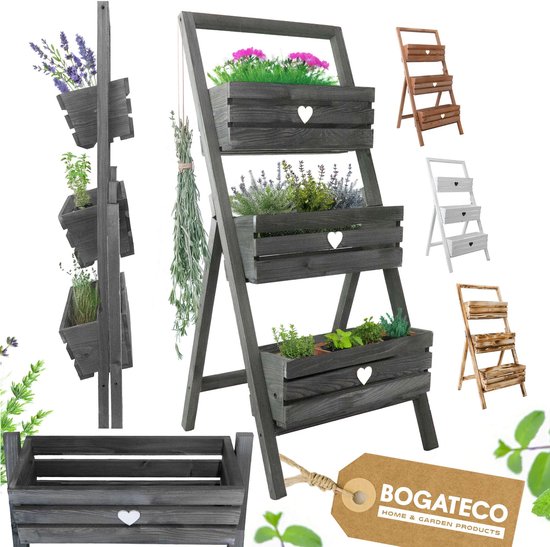 BOGATECO lot de 3 pots de fleurs sur pied 110cm | Set de 3 pots de fleurs, jardinières 40x18cm | Pot de fleurs en bois pour tomates et fleurs, jardinière pour balcon de jardin