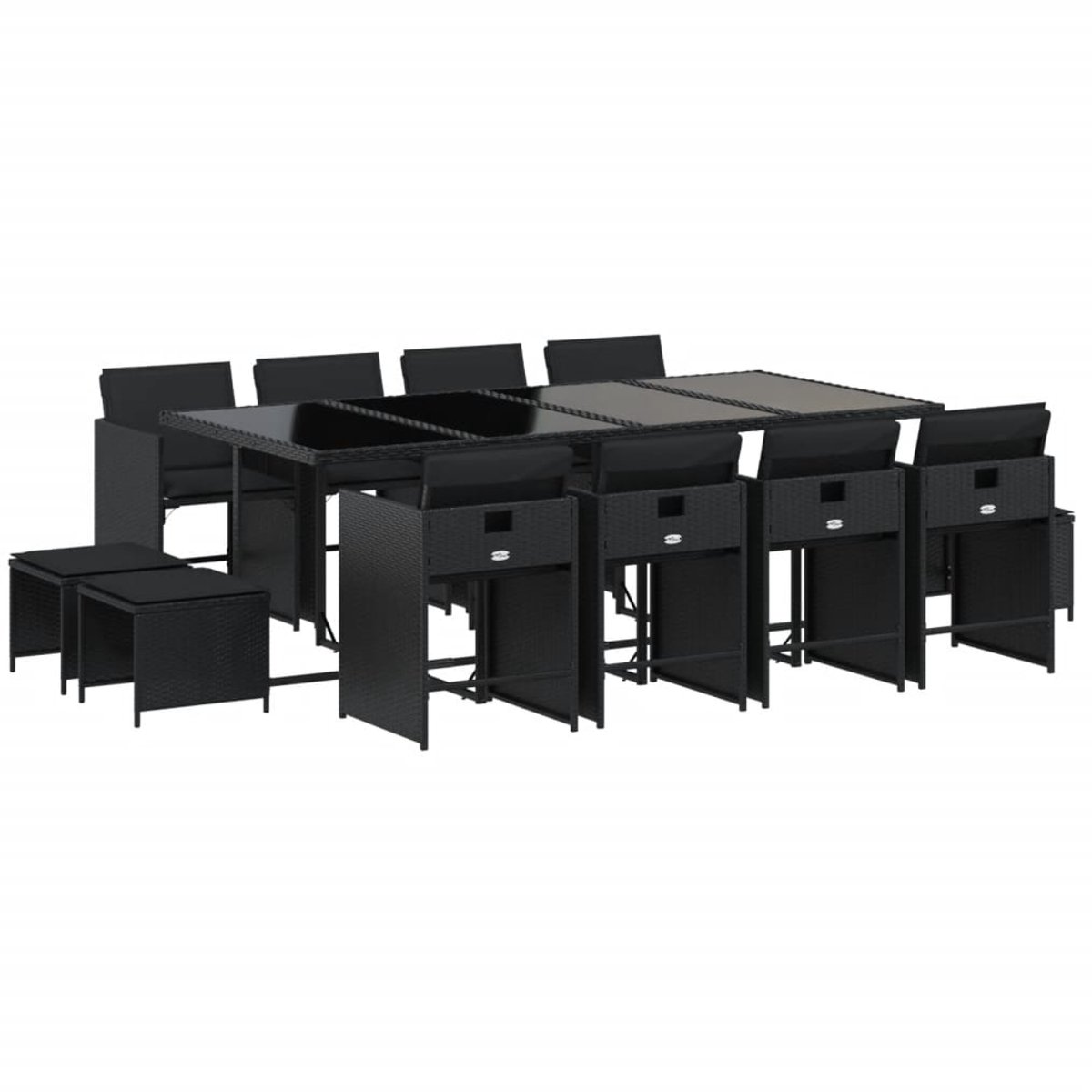 The Living Store 13-delige Tuinset met kussens poly rattan zwart - Tuinmeubleset - Tuintafel - Eetkamerset - Buitentijd - Lounge Set