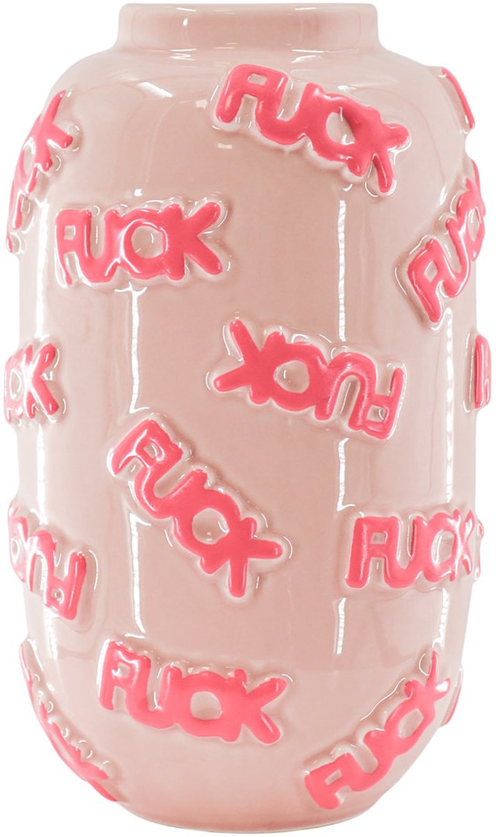 Housevitamin Vaas - Bloemen Vaas 'FUCK' - Keramiek - Licht Roze/Fluor Roze - 17x17x27cm