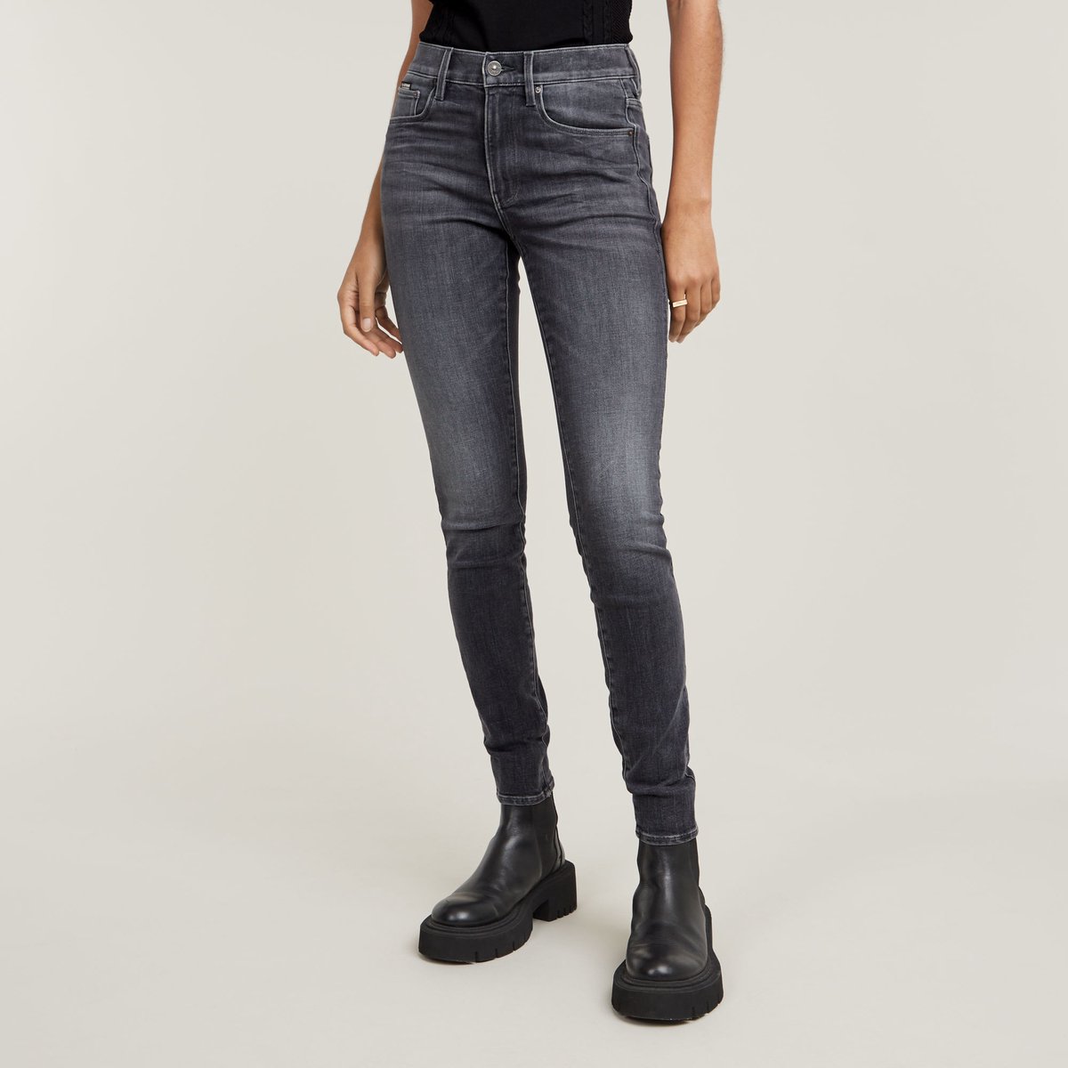 G-STAR 3301 Skinny Wmn Dames Jeans faded magnet Zwart