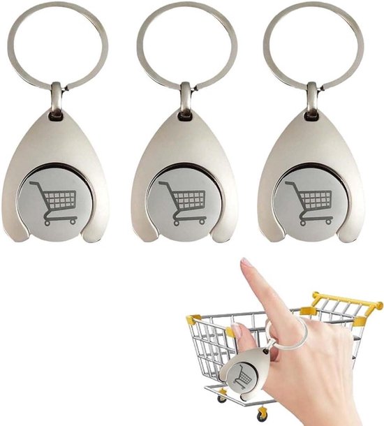 4 Stuks Winkelwagenchip - Metaal Ontgrendelaar Met Sleutelhanger Voor Boodschappen