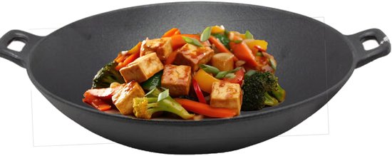 Cast Iron Wokpan / wadjan gietijzer -D bovenzijde 30,5 cm D onderzijde 12,5 cm zwart - zware kwaliteit