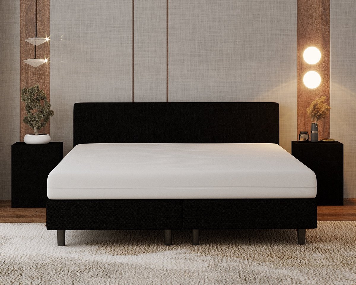 Nessa® - 180x200 Boxspring Bjorn Zwart - Inclusief 20cm dik HR45 Koudschuim Comfort matras