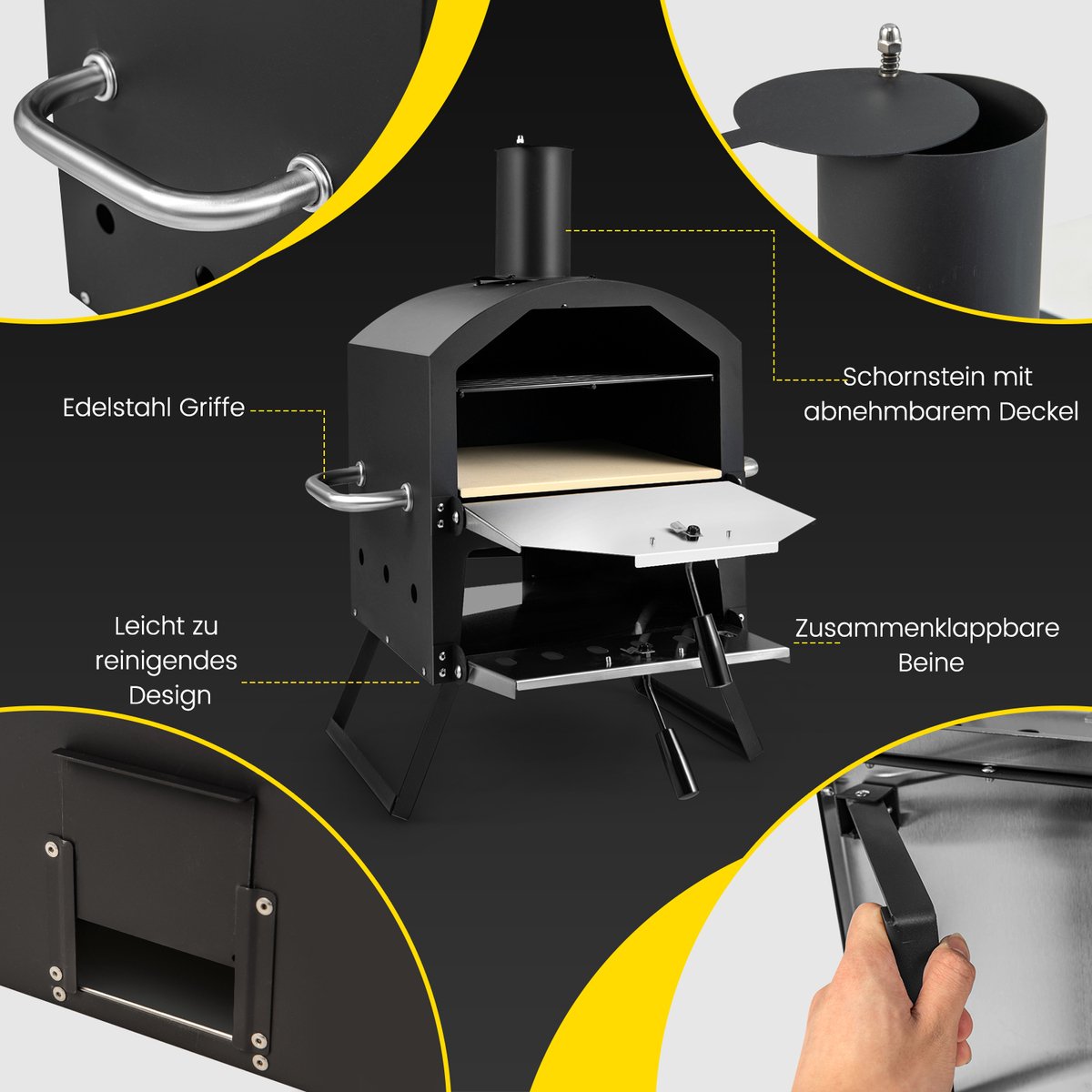 COSTWAY Outdoor pizzaoven, 2-laags pizzaoven met grillrooster, pizzasteen, pizzaschep, waterdichte afdekking, hittebestendige handgrepen en inklapbare poten, voor picknick, feest, camping – foto 4