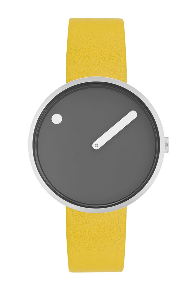 Picto Design Horloge Donkergrijze Wijzerplaat, Kanariegele Lederen Horlogeband 34052-6114S - Dames - 34mm