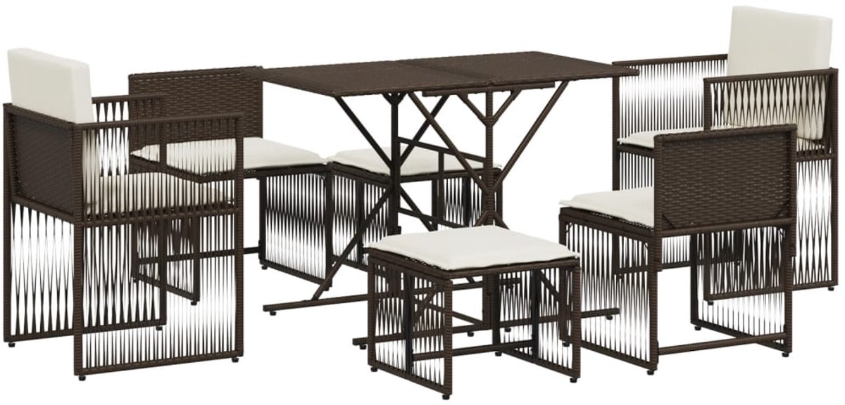 The Living Store 7-delige Tuinset met kussens poly rattan bruin - Tuinmeubels - Tuinset - Lounge Set - Buitendining - Patio Set