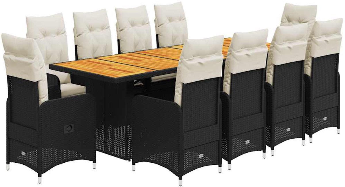 The Living Store 11-delige Bistroset met kussens poly rattan zwart - Tuinstoel - Bistroset - Lounge Set - Buitendecoratie - Terrasmeubel
