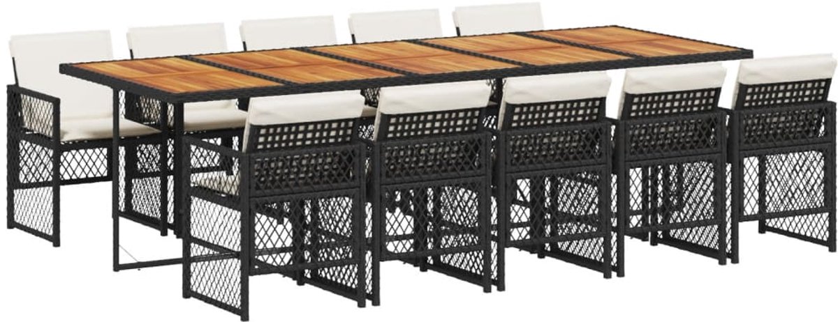 The Living Store 11-delige Tuinset met kussens poly rattan zwart - Tuinmeubles - Tuinset - Lounge Set - Buitendining - Outdoor Furniture