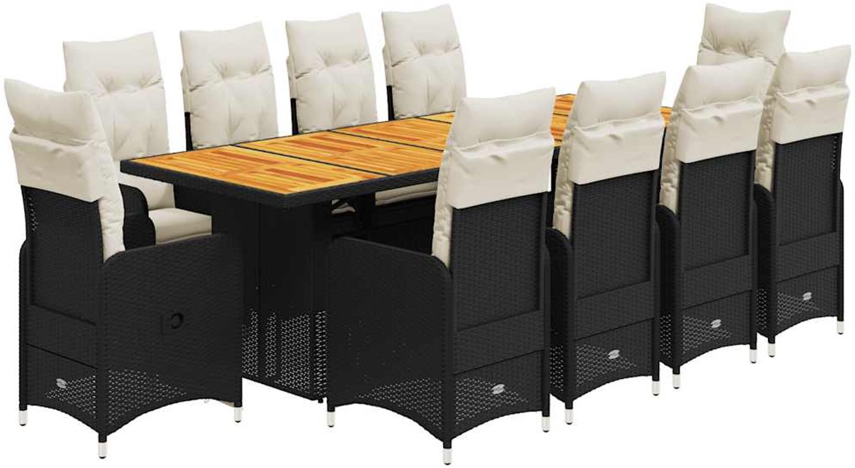 The Living Store 11-delige Bistroset met kussens poly rattan zwart - Tuinmeubels - Bistroset - Lounge Set - Buitentijd - Poly Rattan