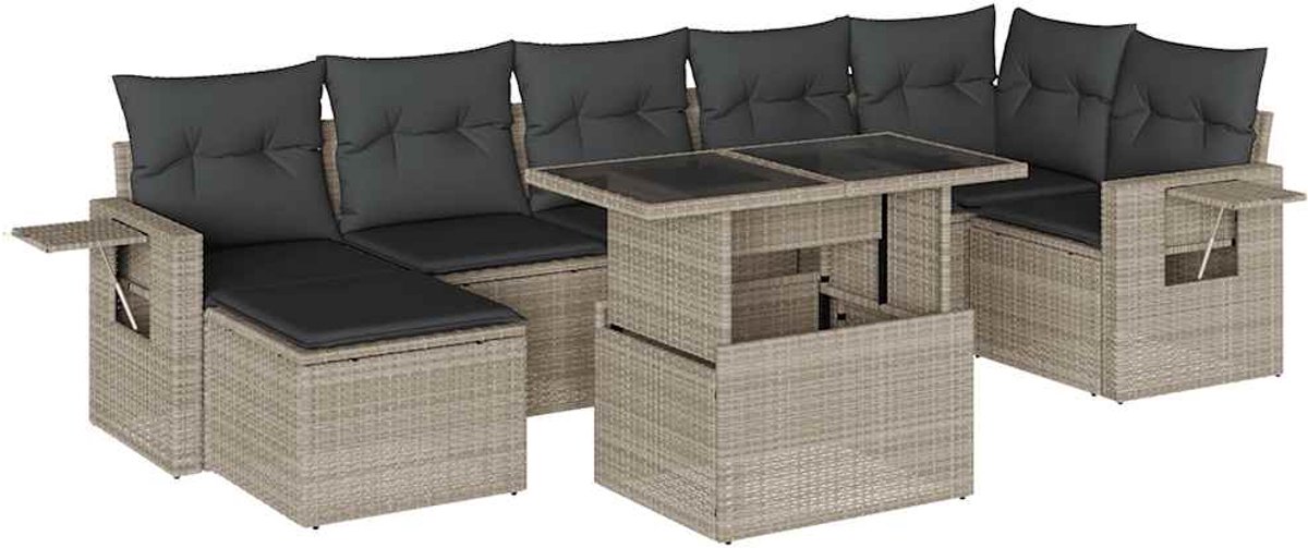 The Living Store 8-delige Loungeset met kussens poly rattan lichtgrijs - Loungebank - Lounge Set - Tuinstoel - Buitendecoratie - Outdoor Furniture