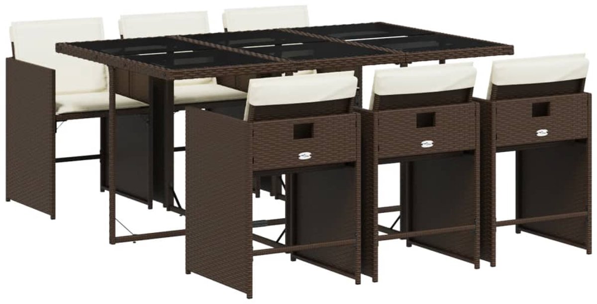 The Living Store 7-delige Tuinset met kussens poly rattan bruin - Tuinmeubel - Tuinset - Buitendineren - Lounge Set - Ratten Meubel