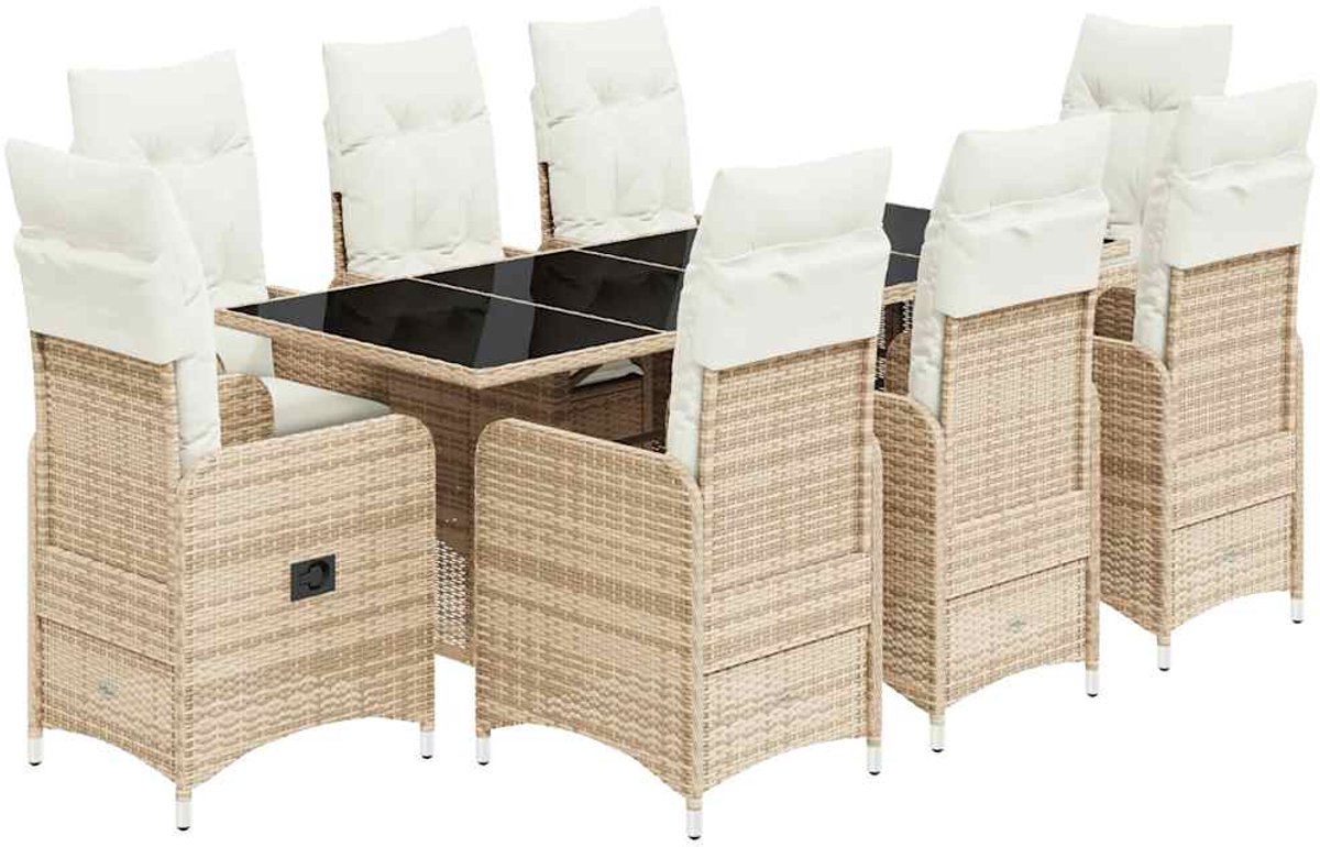 Tuinset met beige poly rattan bistrostoelen en kussens - Buitenshuis loungeset.