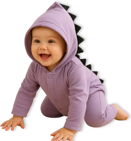 BoefieBoef Baby Boxpakje Dinosaurus - Baby Onesie Jumpsuit Paars - Kruippak - Dierenpak - Pyjama - 6-18 maanden - Romperer, Boxpakje, Kruippak, Dierenpak, Pyjama – Baby's 6-18 maanden - jongens en meisjes - 100% Katoen - Drukknopen – Paars