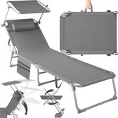 tectake® - ligbed Zonnestoel ligstoel - 4 standen , inklapbaar – grijs - 68 x 190 x 28 cm, met zijvak
