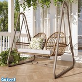 Bol.com Gutent Tuinschommelbank-met-rugleuning-buiten-PE rotan-2 zitplaatsen-Bruin zitframe & Beige kussen aanbieding