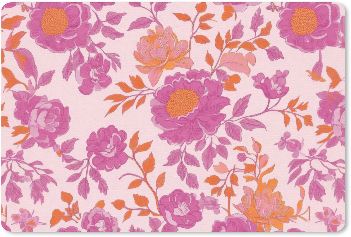 Muismat 27x18 cm - Mousepad Bloemenpatroon - Roze - Oranje - Bloemen - Muismatten