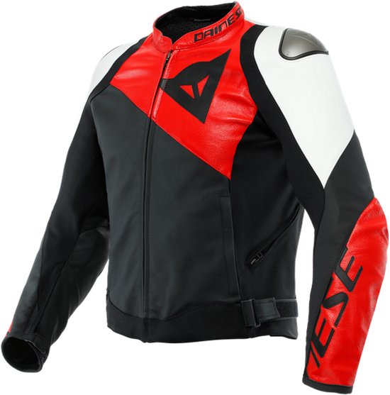 Dainese Sportiva Leren Jas Zwart Mat Lava Rood Wit - Jas