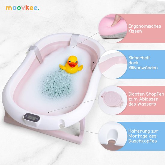 Moovkee. Badkuip met frame 80 cm roze - opvouwbaar bad met thermometer en badkussen van Moovkee — afbeelding 2