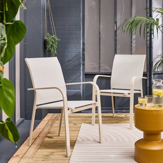 Set Van 2 Stapelbare Tuinstoelen Van Aluminium En Textilene - Grijs En Zwart Valera Van Mylia