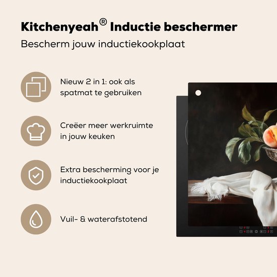 KitchenYeah® Protection plaque induction 78x52 cm - Nature morte - Pêches - Vintage - Protege plaque de cuisson - Couvre plaque induction - Protecteur d'induction - Cuisine