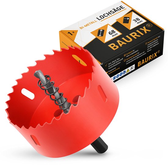 Scie cloche bimétallique BAURIX® [68 mm] - Fraise à métaux - Foret à métaux pour bois - Forets à fer professionnels pour plaques de plâtre, plastique, PVC, métal, bois, etc. - Fraisage de forets