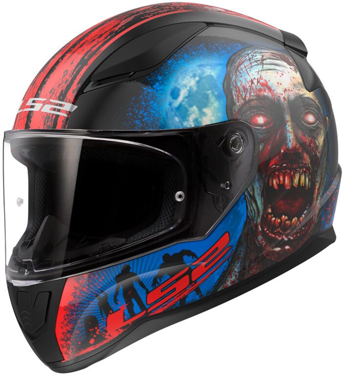 LS2 Helm Rapid II Zombie FF353 zwart / rood maat M