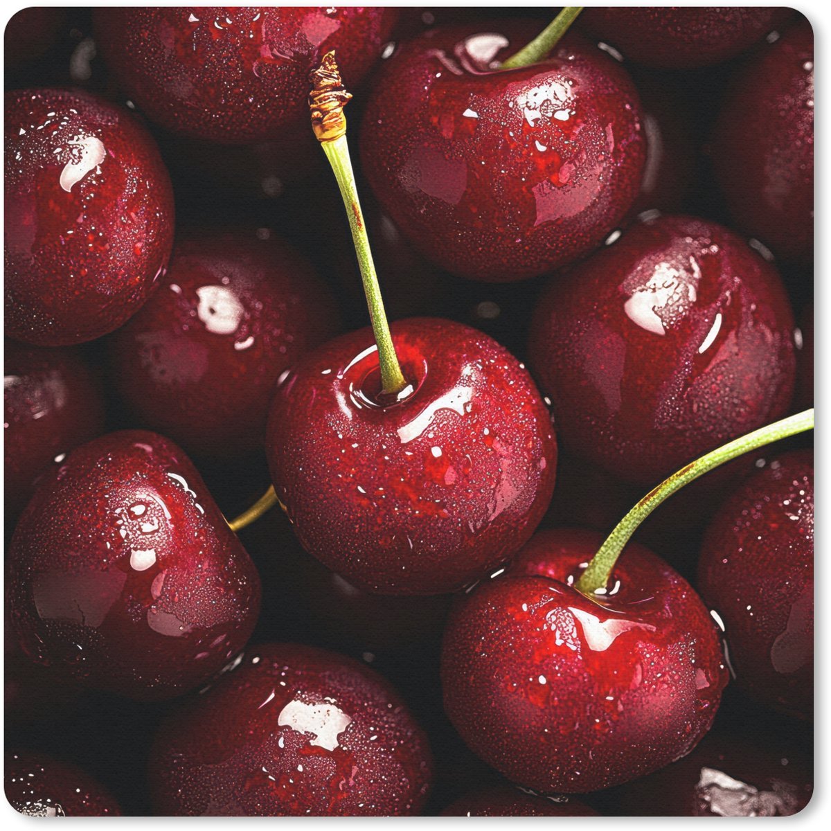 Muismat 20x20 cm - Mousepad Rood - Fruit - Kersen - Muismatten