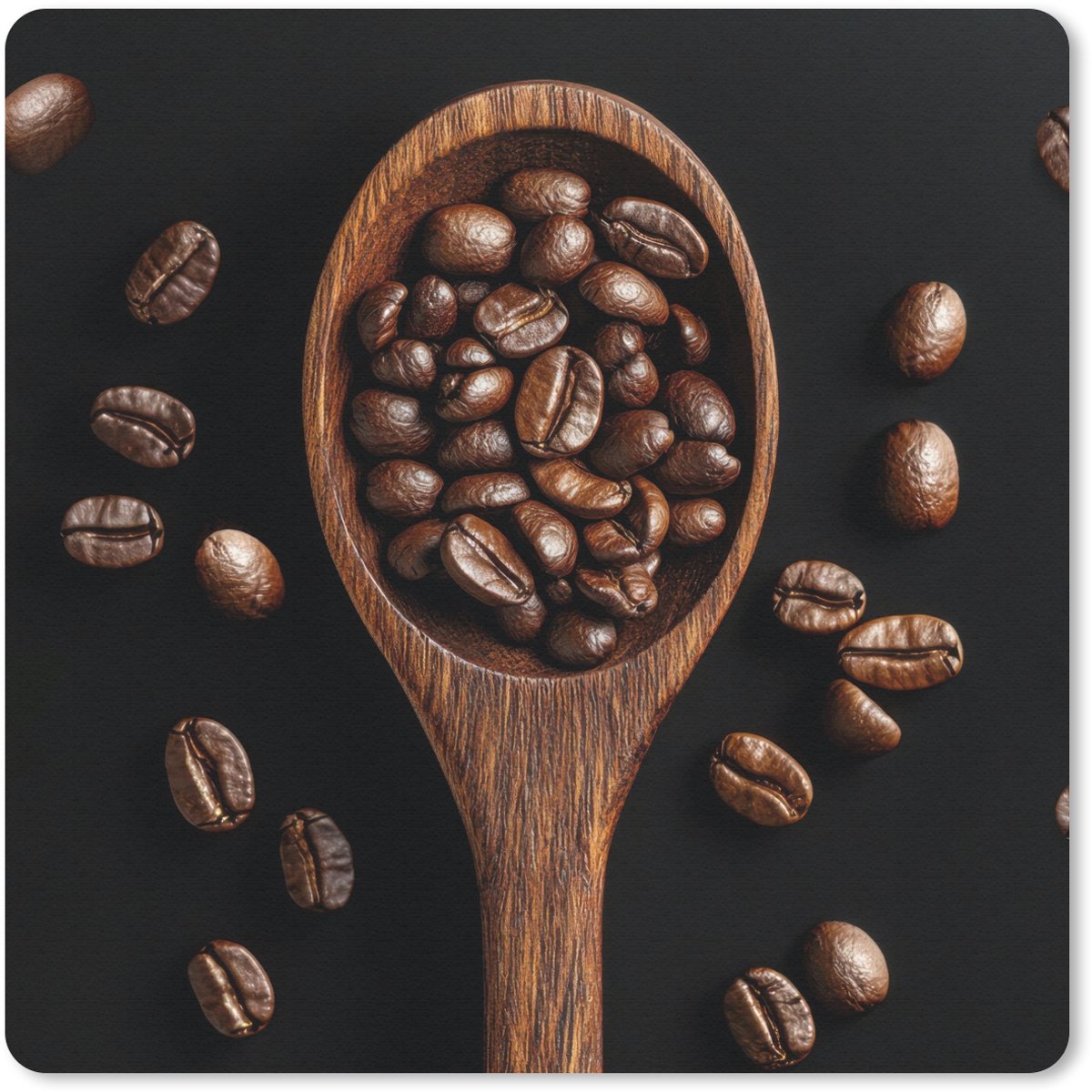 Muismat 20x20 cm - Mousepad Hout - Zwart - Koffiebonen - Muismatten
