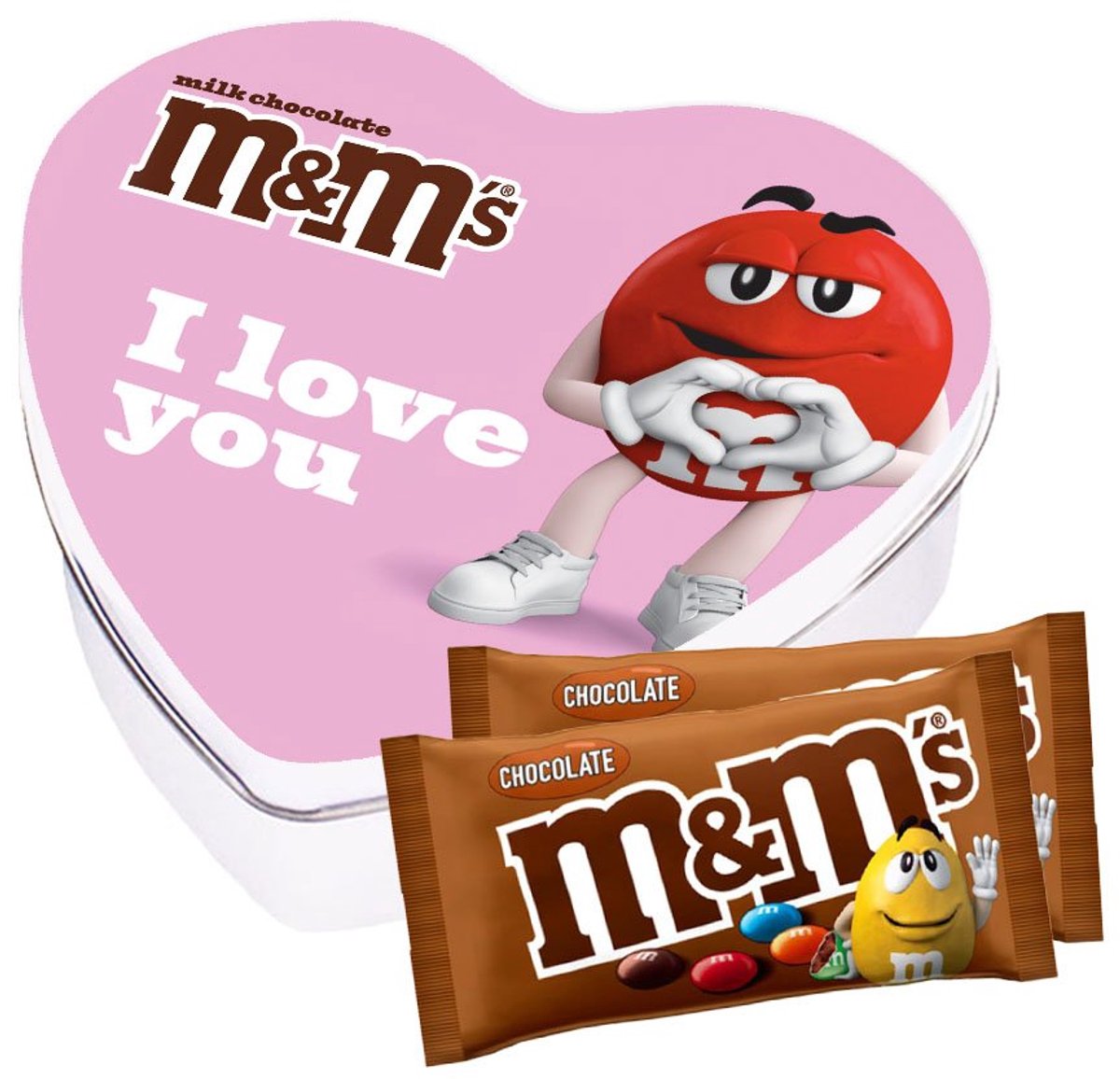 M&M's geschenkdoos hartje 'I love you' - M&M's met chocoladesmaak - Valentijnscadeau - chocoladecadeau - 2 zakjes M&M's - 90g