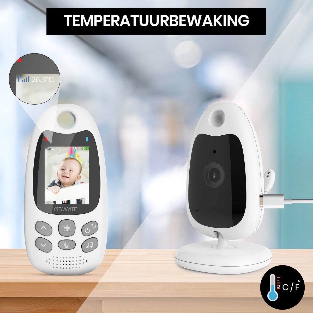 Oemmie Babyfoon - Babyfoon met Camera - Baby Monitor - Baby Camera - Video & Audio - Nachtvisie - Wit – foto 6