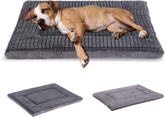 KROSER hondenbedmat, omkeerbaar koel en warm 91 x 61 cm hondenkratmat, machinewasbaar hondenbed, kwestie van schuim met hoge dichtheid, hondenkussen, huisdierbedden voor grote honden, grijsblauw