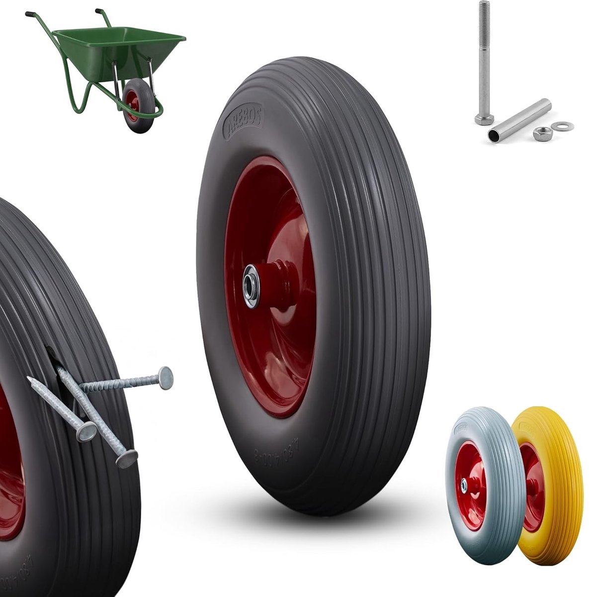 Kruiwagenwiel lekbestendig van massief rubber - Draagkracht tot 200 kg, Diameter 390 mm