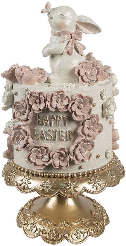 Clayre & Eef Image de décoration Gâteau Ø 18x32 cm Blanc Rose Plastique