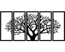 Djemzy - Raampaneel boom in frame - 5-delig - raamdecoratie woonkamer/slaapkamer - raamscherm - raamluik - vensterbank decoratie - decoratie op voet - housewarming cadeau - hout - zwart - planten - MDF 6 mm