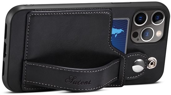 geschikt voor iPhone 12 Pro Max Pashouder Hoesje Retro Design - Vakje voor pasjes en slimme standaard - geschikt voor iPhone 12 Pro Max Portemonnee Hoesje - Vintage Backcover geschikt voor iPhone 12 Pro Max Wallet Case zwart