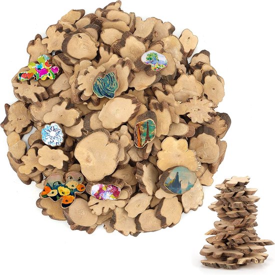 Foto: Kurtzy natuurlijk onbewerkte hout snede chips 500g pak maten varieren van 2 5 5cm houten stam snedes met schors zonder gat voor diy kunst hobby kerst ornamenten huwelijksdecoraties