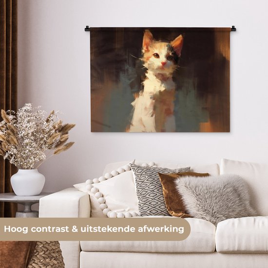 Tapisserie murale 90x67,5 cm - Chat - Peint - Artistique - Wit - Tapisserie - Tapisseries