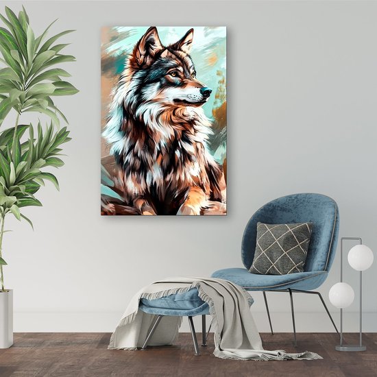Portrait de loup réaliste en couleurs - Portrait de loup - Peintures toile animaux - Art Digital - Objet d'art - Décoration salon - toile 40x60 cm