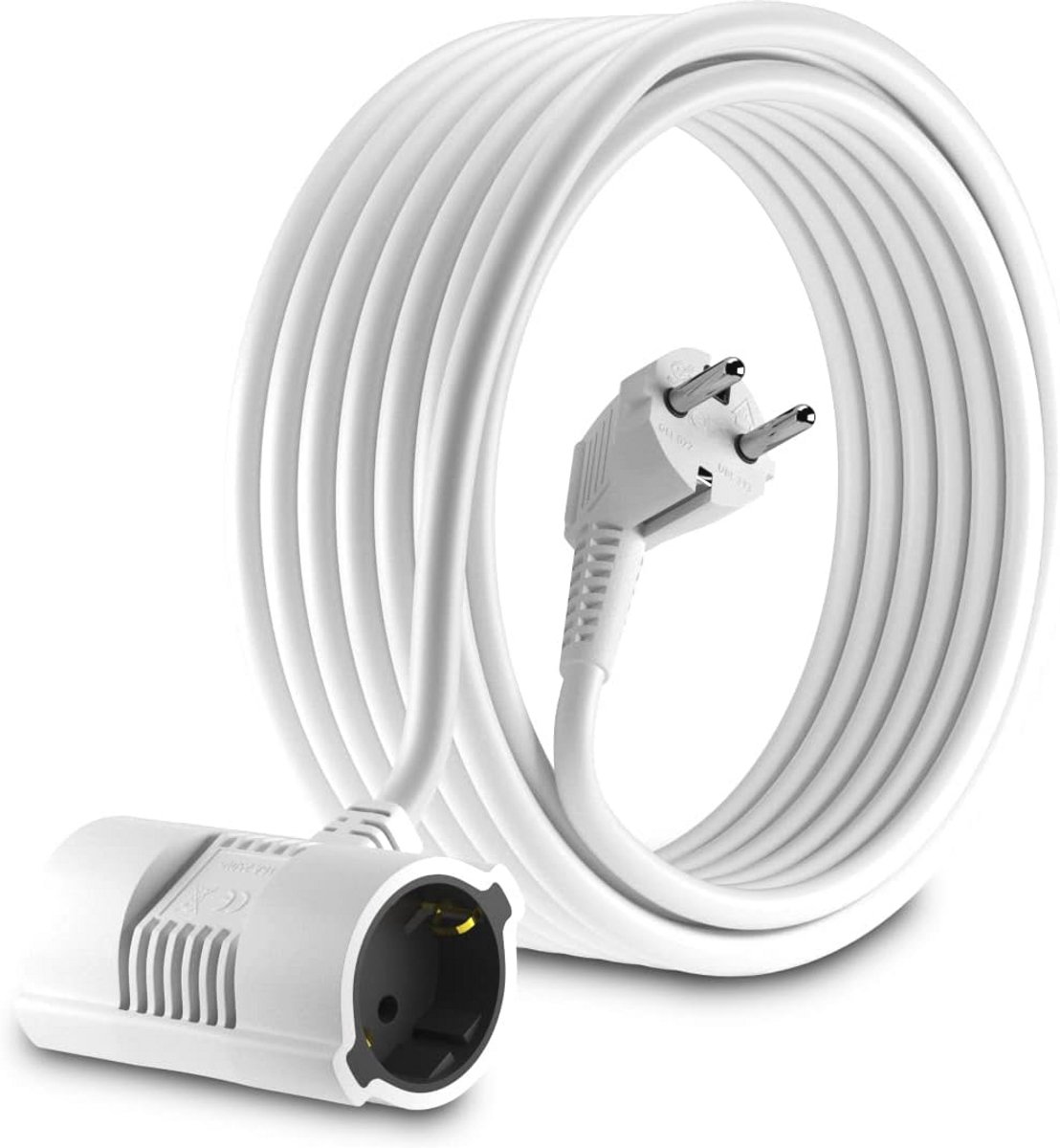 10 meter verlengsnoer met dubbele schuko stopcontacten - IP20 90° gebogen EU kabel