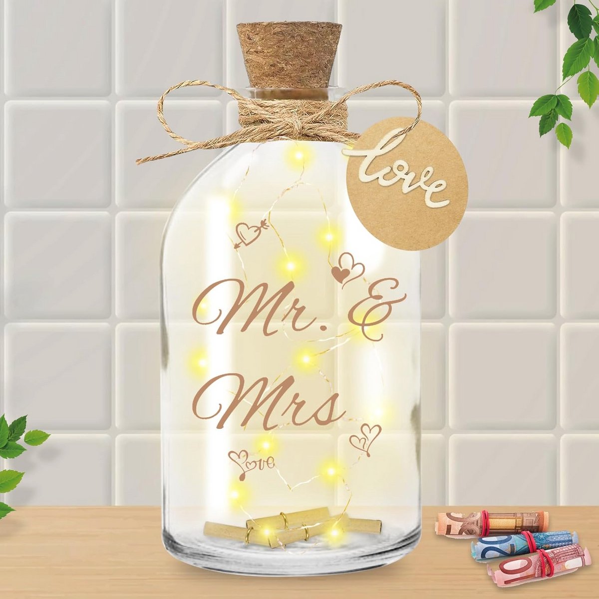 Verlichte Fles met Spreuk voor Bruiloft - Uniek Cadeau voor Huwelijksdag, Jubileum en Verjaardag