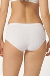 Witte midi slip van achteren gezien, met kanten boord aan de taille en beenopeningen.